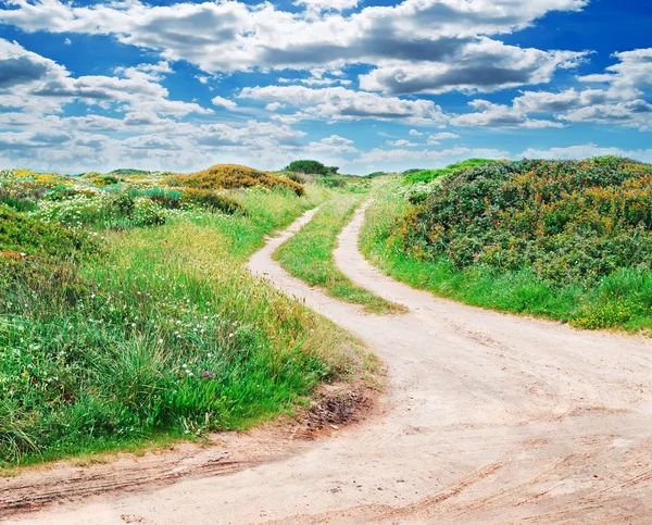 Camino de tierra y nubes — Foto de Stock