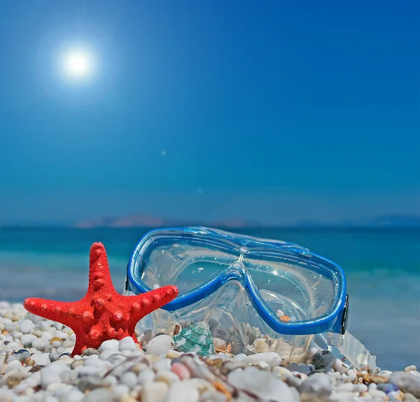 Seastar and diving mask — Stock Photo, Image