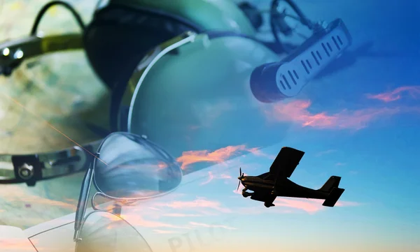 Uçak, güneş gözlüğü ve kulaklık