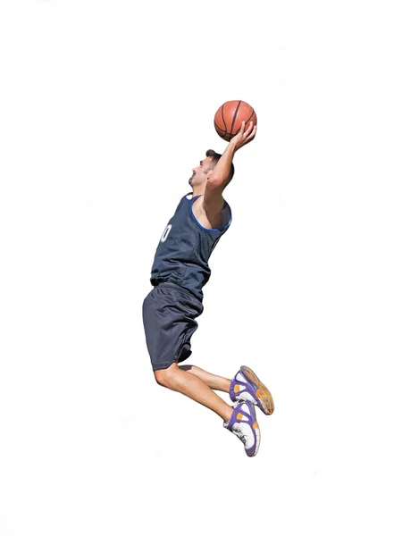 Basketball player dunking on white — Stock Photo, Image