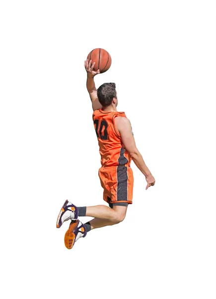 One–handed dunk op wit — Stockfoto