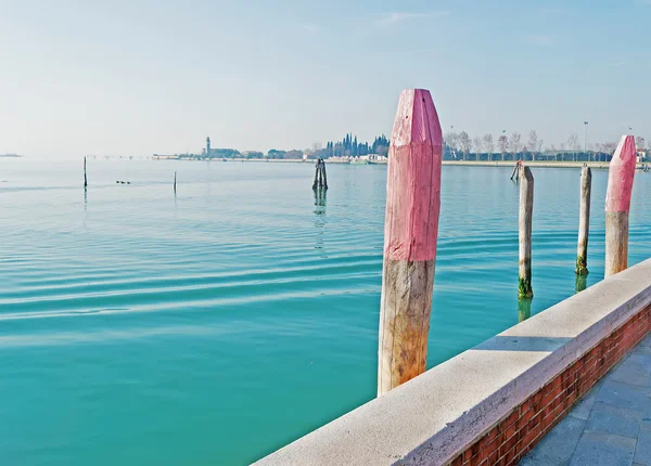 Pink poles in Burano — Stock Photo, Image