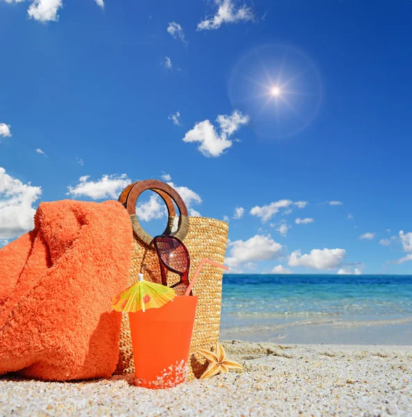 Bag, drink and sun — Stock Photo, Image