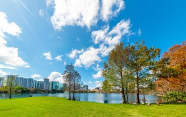Orlando, ABD 'deki güzel Eola Parkı üzerinde bulutlu bir gökyüzü