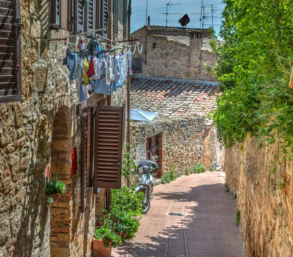 Callejón Pavimentado Estrecho Mundialmente Famoso San Gimignano Toscana Italia — Foto de Stock