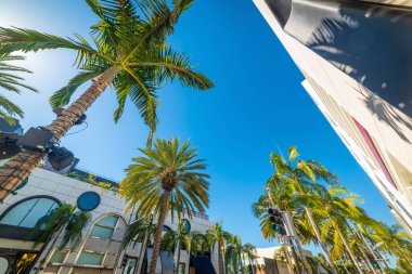 Beverly Hills 'te parlayan güneşin altında rodeo sürüşü. Kaliforniya, ABD