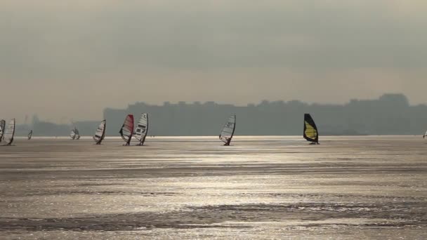 Ice winter surfing — Stock Video