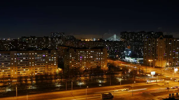 Petersburg Geceleri Kuş Bakışı Şehir Işıkları Gece Trafiği Binaların Pencerelerindeki — Stok fotoğraf