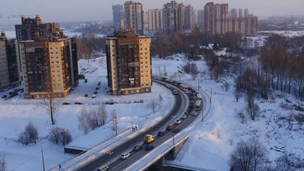 Strada San Pietroburgo Inverno Time Lapse Vista Volo Uccello — Video Stock