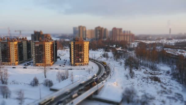 Winter Road Aerial View Big City Winter — Αρχείο Βίντεο