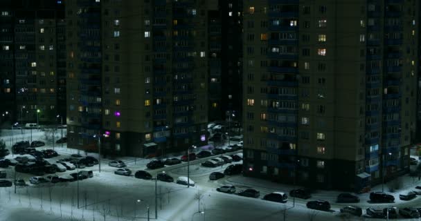 Stad Nachts Winter Lichten Zijn Aan Ramen Time Lapse — Stockvideo