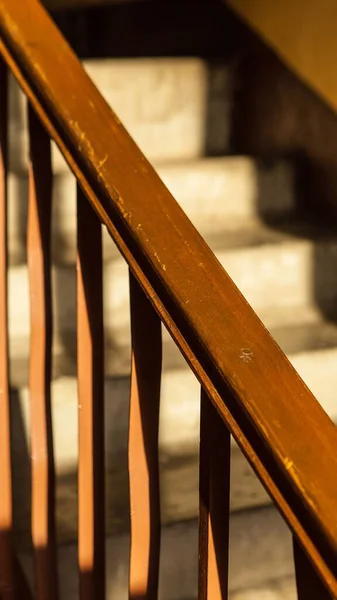 Barandilla Madera Una Escalera Clásica Construcción Viviendas — Foto de Stock