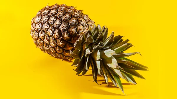 Vackra Färska Ananas Isolerad Gul Bakgrund Sommar Säsongsbetonad Frukt Design Stockfoto