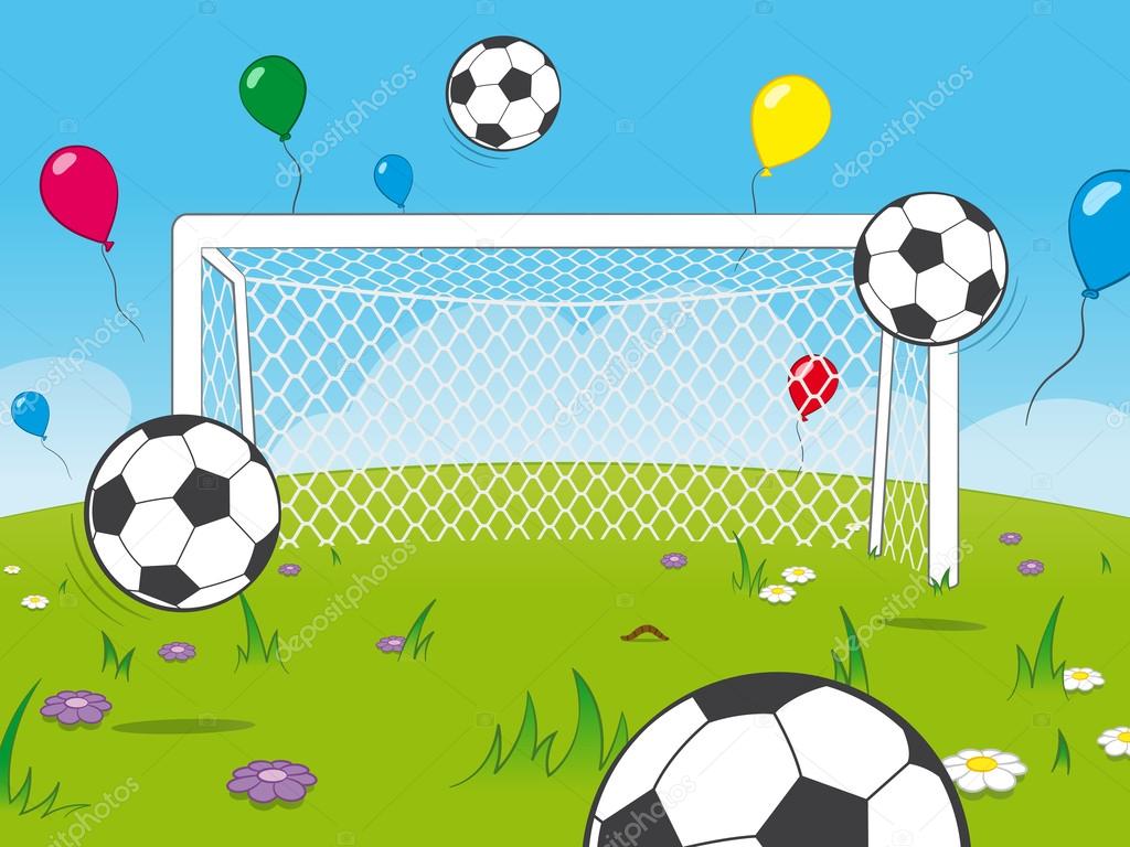 Cartoon Goalposts With Balloons And Soccer Balls Vector Image By C A N Vector Stock