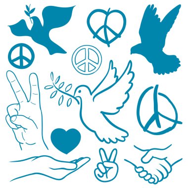 Collection of peace and love themed icons clipart