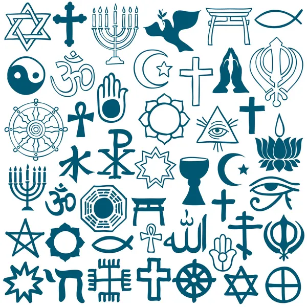 Símbolos gráficos de diferentes religiones en blanco — Vector de stock