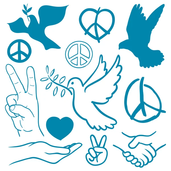 Collection of peace and love themed icons — Stock Vector