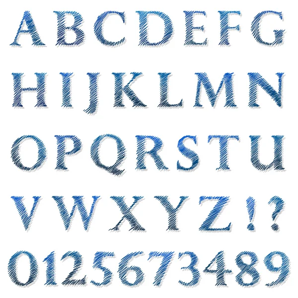 Doodle Krabbel balpen alfabet en cijfers — Stockvector
