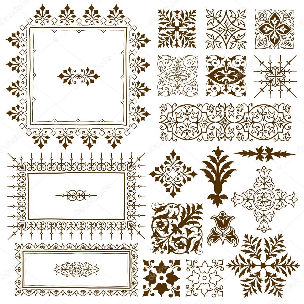 Decorative calligraphic ornate design elements