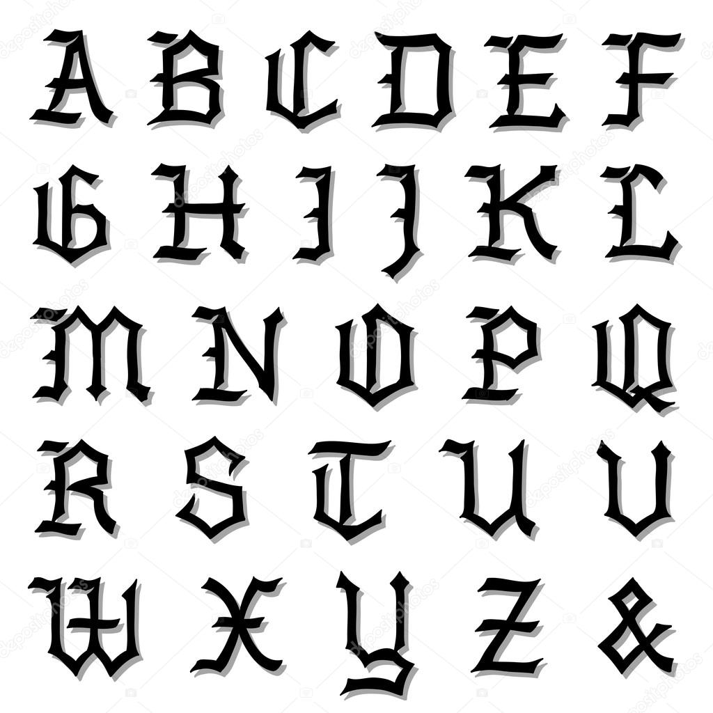 Vector illustration of a complete Gothic alphabet