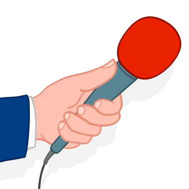 Man holding out a microphone clipart