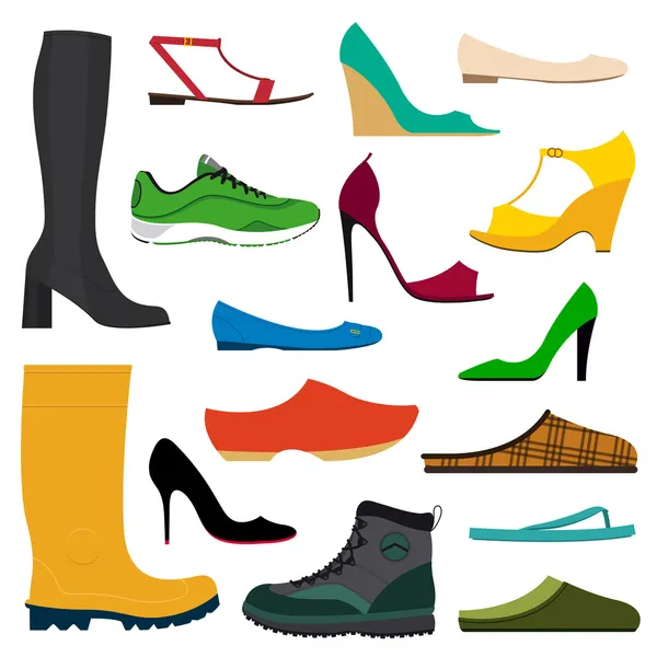 Kolekce obuvi různých — Stockový vektor