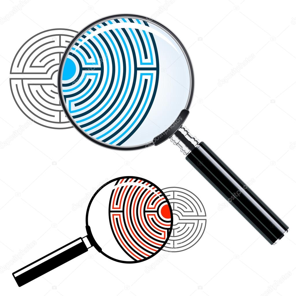 Magnifying glass over a labyrinth