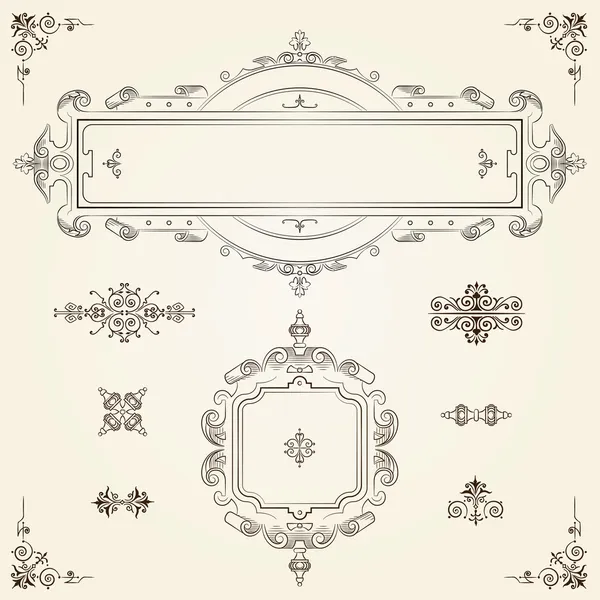 Molduras de borda retangulares vintage ornamentais — Vetor de Stock