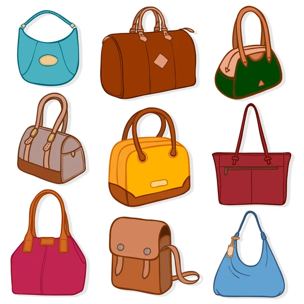 Neueste Mode Handtaschen und Geldbörsen, auf weiß — Stockvektor