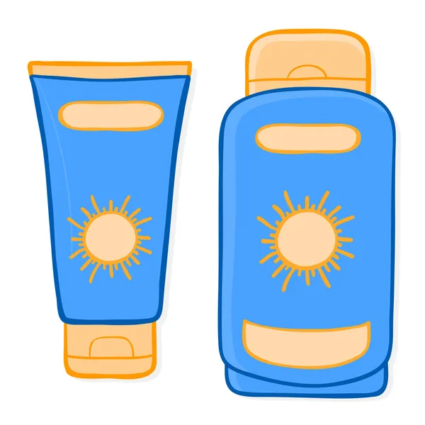 Embalaje crema solar y loción bronceadora — Vector de stock