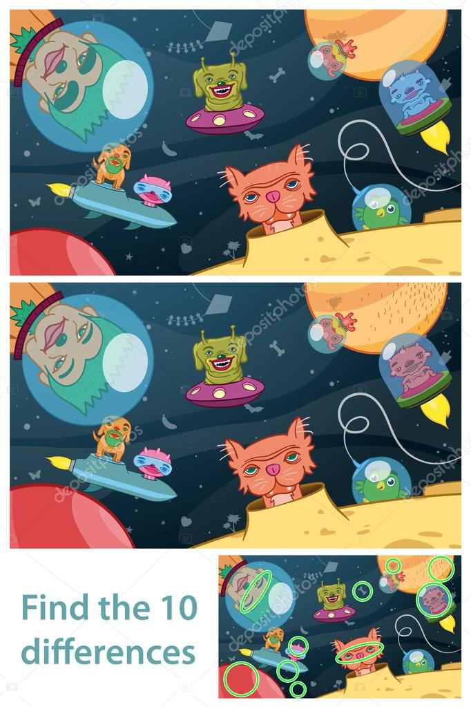 Extraterrestrial space kids puzzle differences