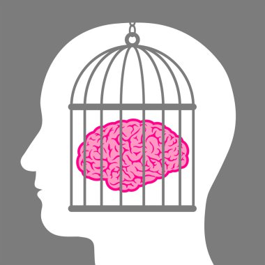 Caged brain inside a male head clipart