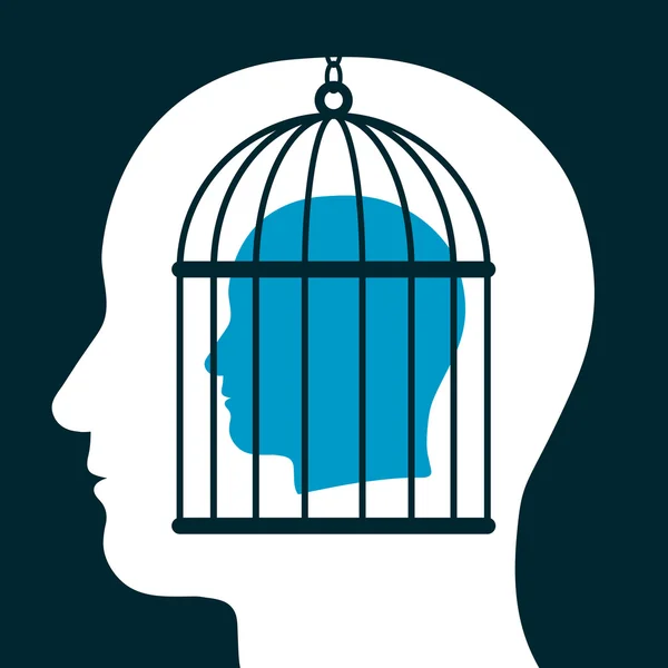 Κλουβί μυαλό μέσα σε ένα κεφάλι σιλουέτα — Διανυσματικό Αρχείο