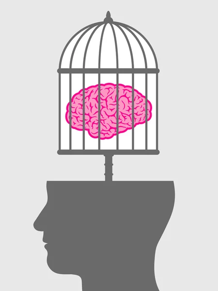 Bir erkek kafası kafese kapatılmış beyin — Stok Vektör