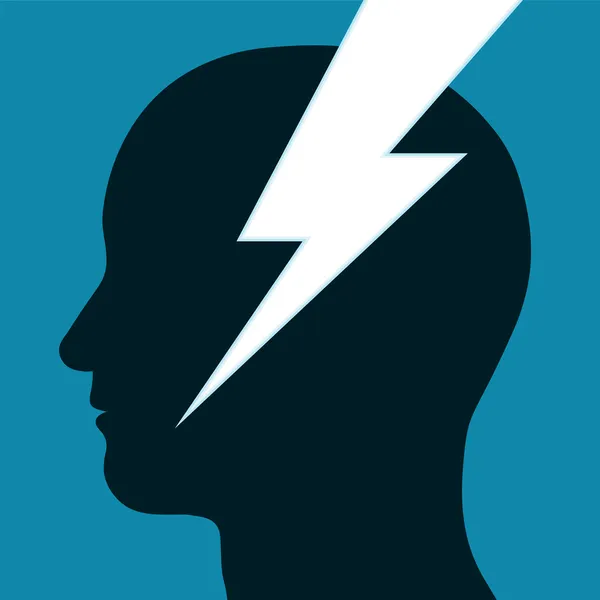 Lightning bolt through a mans head — Stock Vector