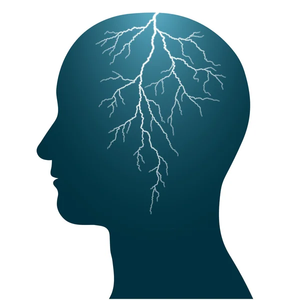 Menschlicher Kopf mit einem Blitz in Kopfschmerzen — Stockvektor