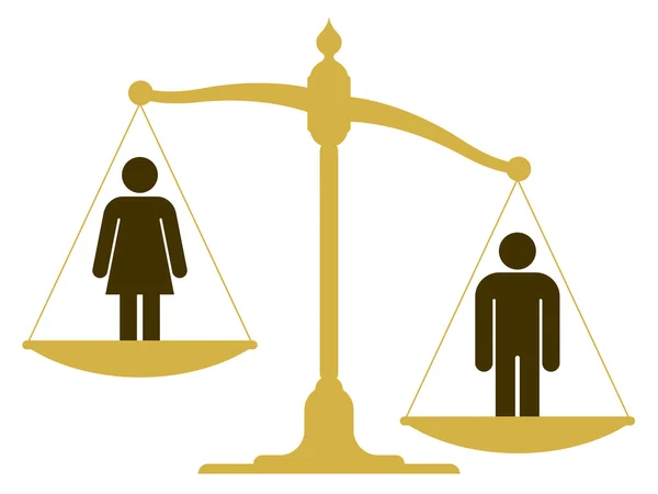 Escala desequilibrada com um homem e uma mulher —  Vetores de Stock