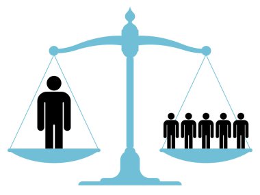 Balanced scale with a single man and a group