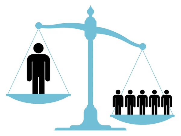 Escala desequilibrada com um único homem e um grupo — Vetor de Stock