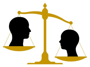 Vintage scale with male and female heads clipart