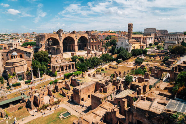 Panoramic view of Roman Forums in Rome, Italy