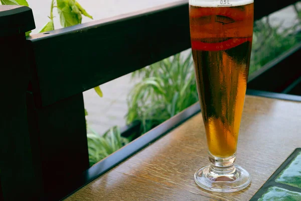 Glas Träbord Restaurang Terrass — Stockfoto