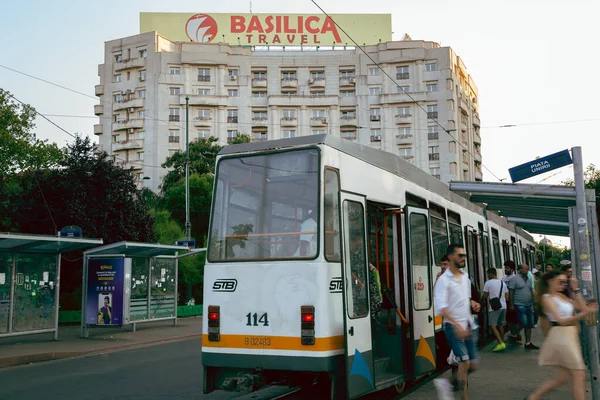 Bukarest Rumänien Juli 2019 Straßenbahnstation Piata Unirii — Stockfoto