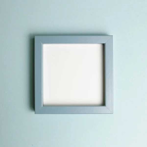 Blue Picture Frame Blue Background Top View Copy Space — Stock Photo, Image