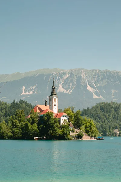 Lago Bled Iglesia Peregrinación Asunción María Eslovenia — Foto de Stock