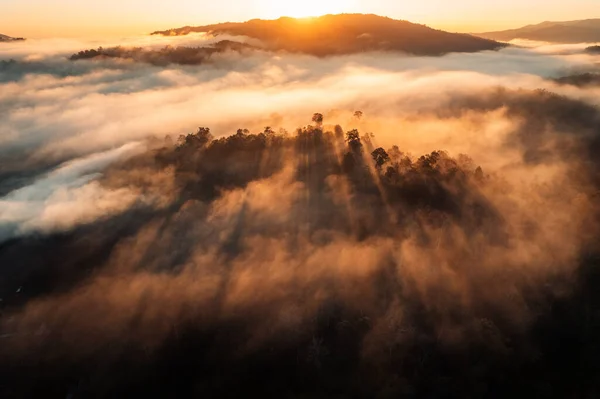 Літаючи Над Хмарами Схід Сонця Туман Пагорбі — стокове фото