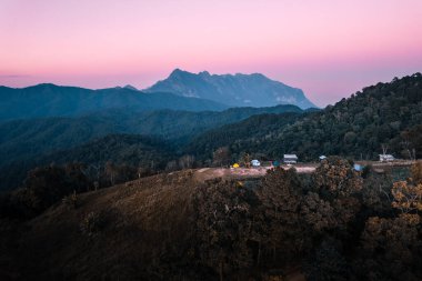 mountain view sunset and purple twilight