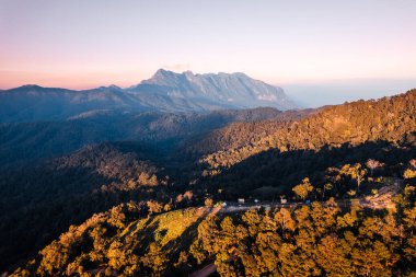 mountain view sunset and purple twilight