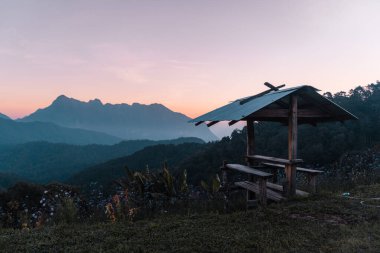 Mountains and Asian forests in the morning,camping