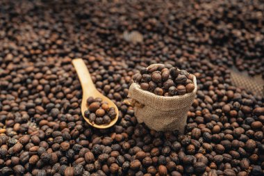 Kahve kurutma evi, doğal kahve çekirdekleri serada kurutulur. Parşömen kahvesi.